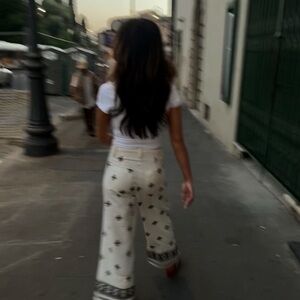 Zara Embroidered Cream and Black Women's Pants